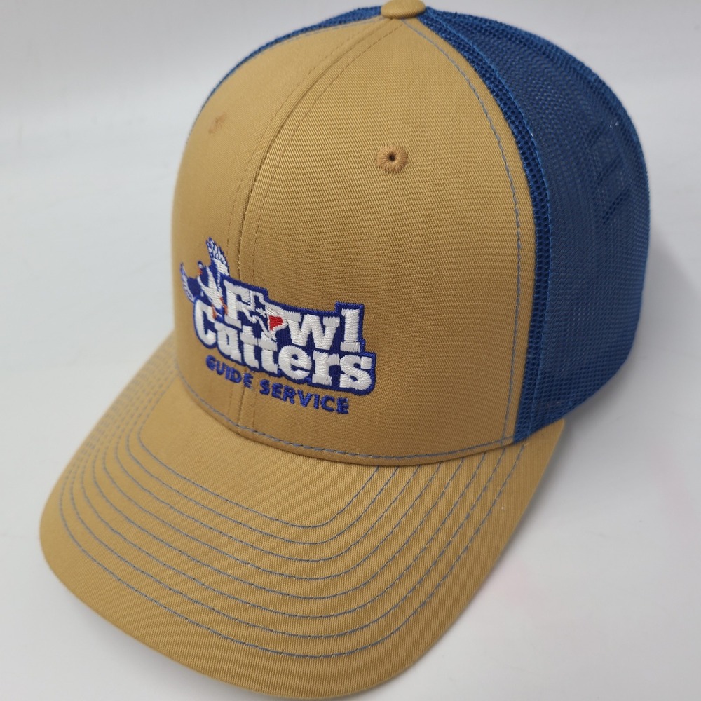 Fowl Cutters Hat Snapback Trucker Mesh Richardson Gold Blue Guide Service Texas